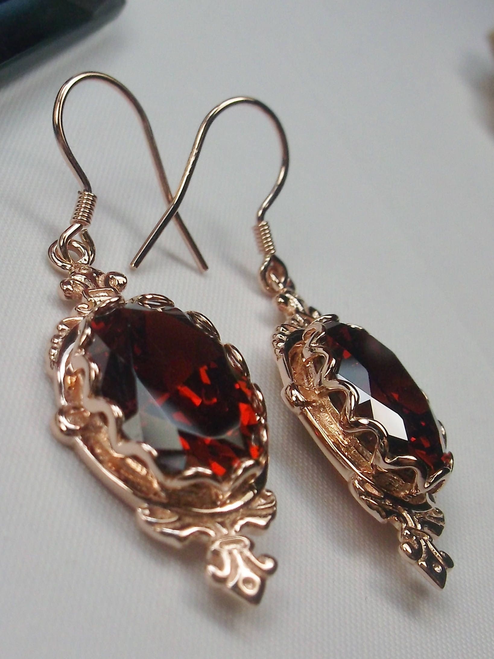 Garnet Red Earrings/ Rose Gold Plated Sterling Silver Option / Oval