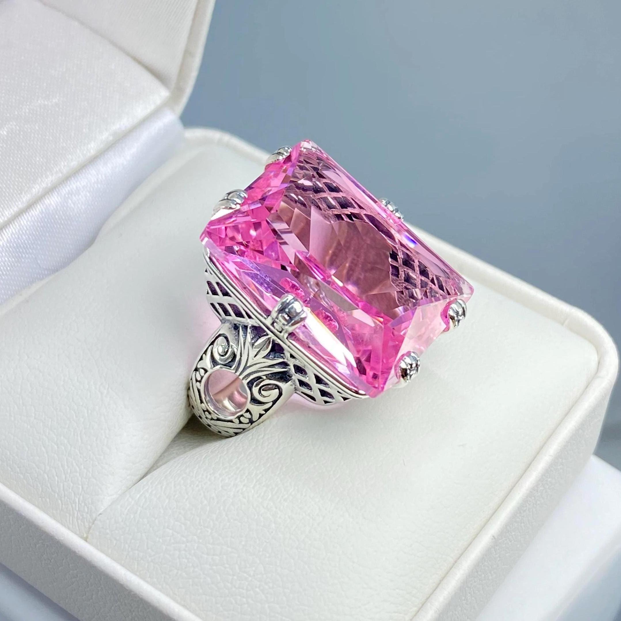 Bague Art Déco En Argent Massif Filigrané - Avec Aquamarine Et Topaze Rose - Neuf Sans Emballage