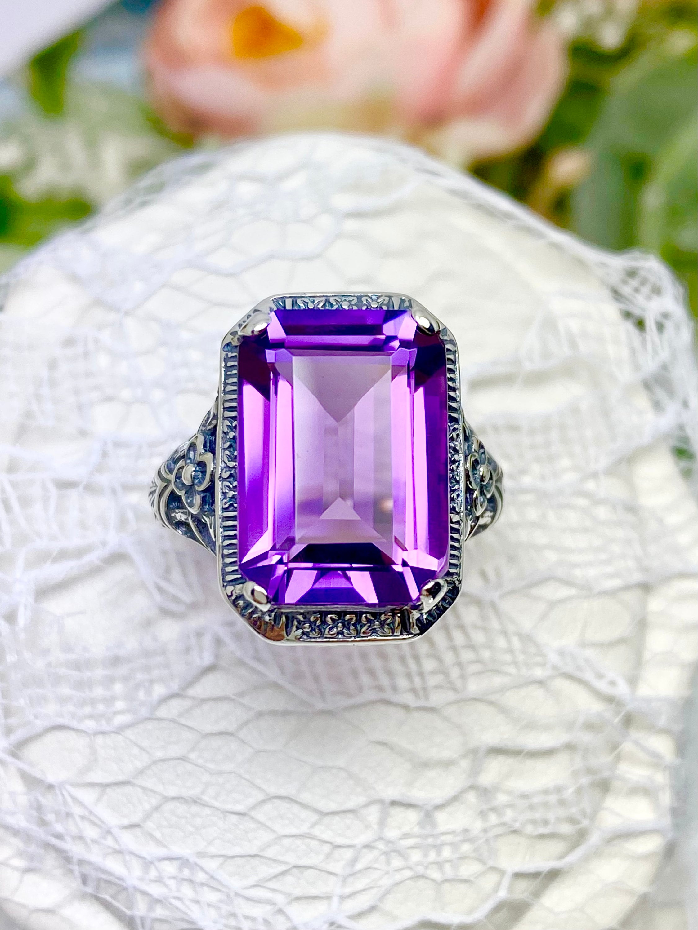 Natural Amethyst Ring Size 8 | Sterling Silver 6.7ct Natural Natural Amethyst Ring Size 8 | Sterling Silver 6.7ct Natural