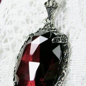 Red Garnet CZ Necklace, Sterling Silver Victorian Filigree [Custom Made] #P10