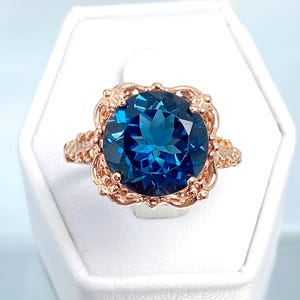 London Blue Topaz Ring / Rose Gold over Sterling Silver/ 7ct Natural Or Simulated Gem Victorian Filigree [MadeToOrder] Speechless Design103