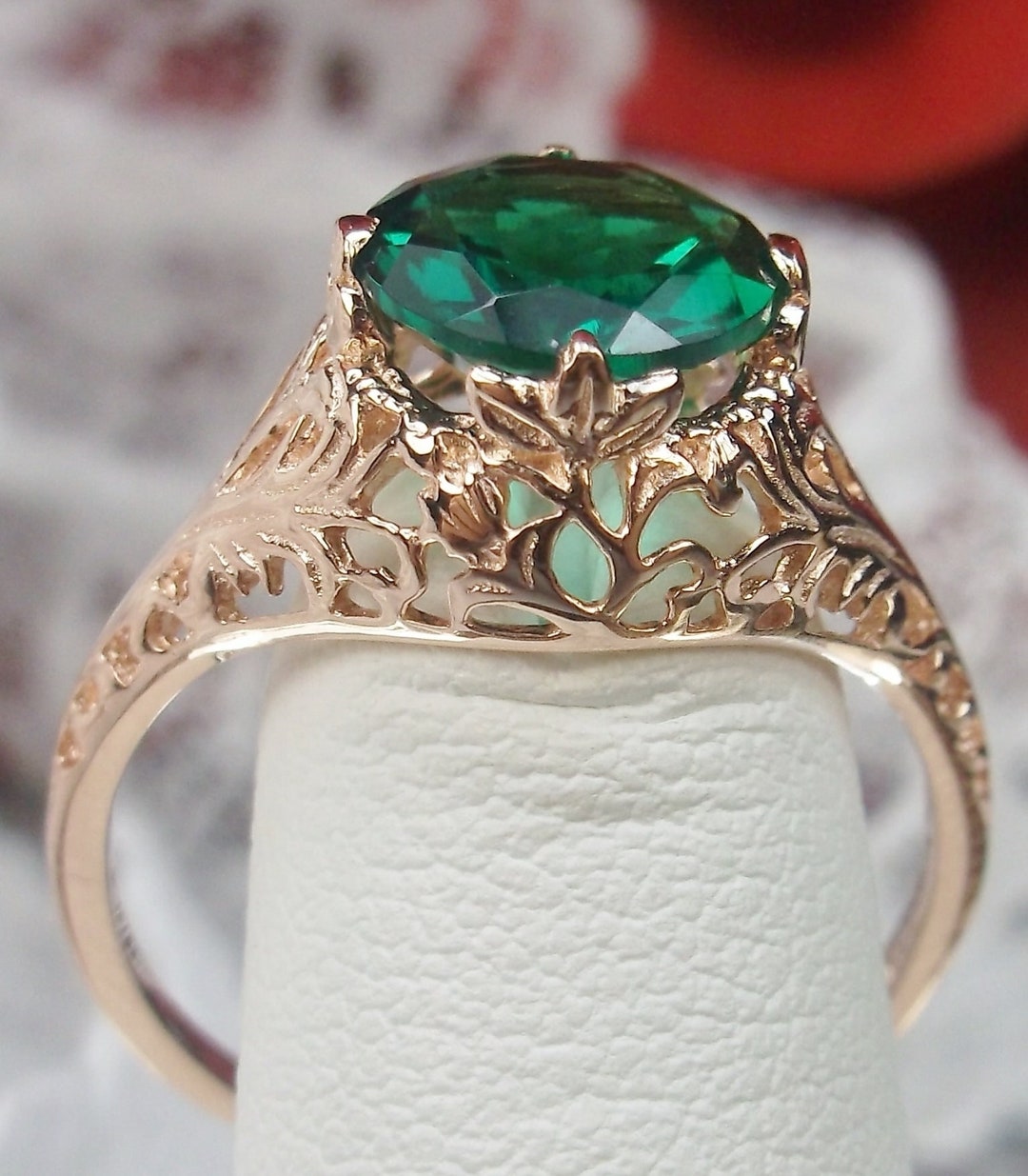 Emerald Gold Ring/ 14k Gold/ 1.5ct Round Natural Green - Etsy
