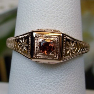 Natural Garnet Wedding Ring, Rose Gold Plated Silver or Gold/ Natural Gemstone Antique Art Deco Filigree Made To Order Design155 image 5