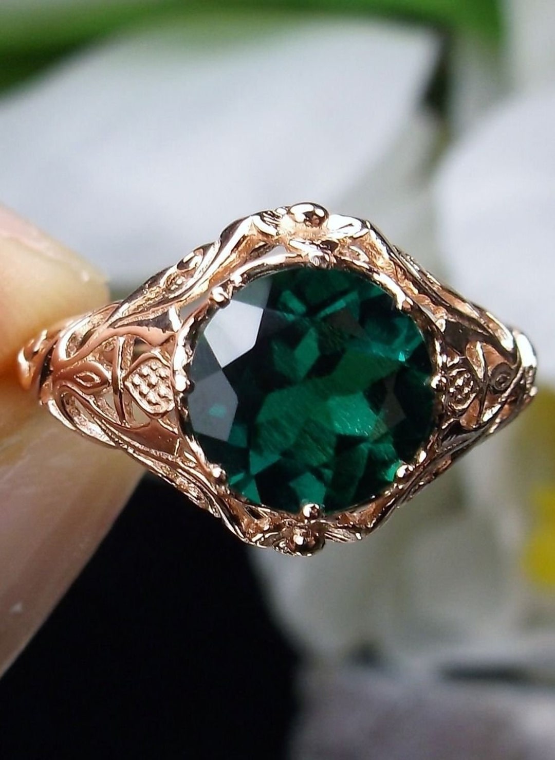 Natural Emerald Ring 10k Rose Gold/ Treated Green Emerald - Etsy