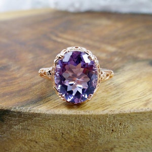 Natural Amethyst Ring/ Rose Gold Plated Sterling Silver/ - Etsy