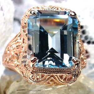 Natural Topaz Ring/ Rose Gold Plated Sterling Silver/ 6ct Natural Sky ...