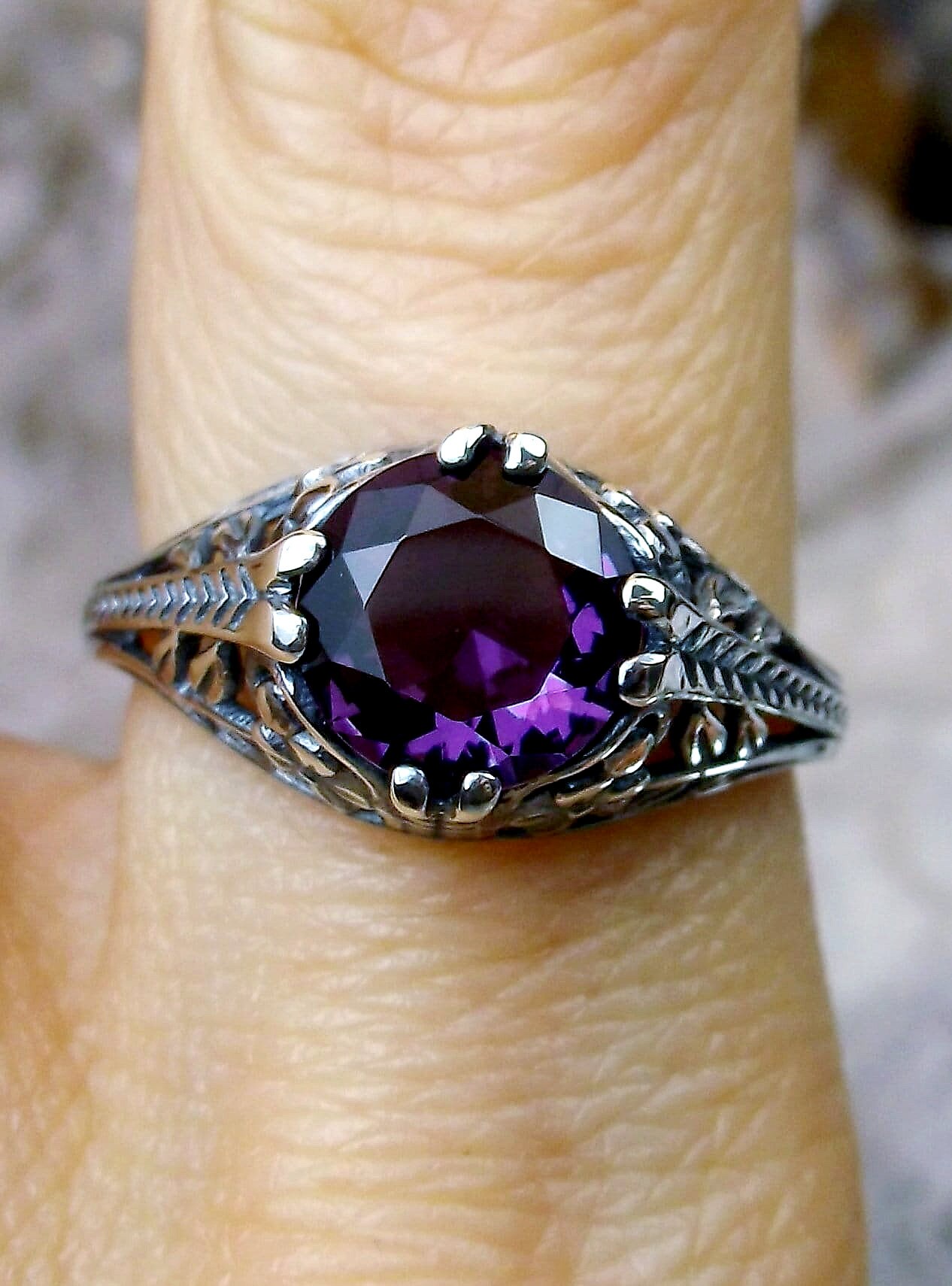 El Joyero Adjustable Amethyst Gemstone Ring - Silver Plated Brass Handmade Boho Style Ring
