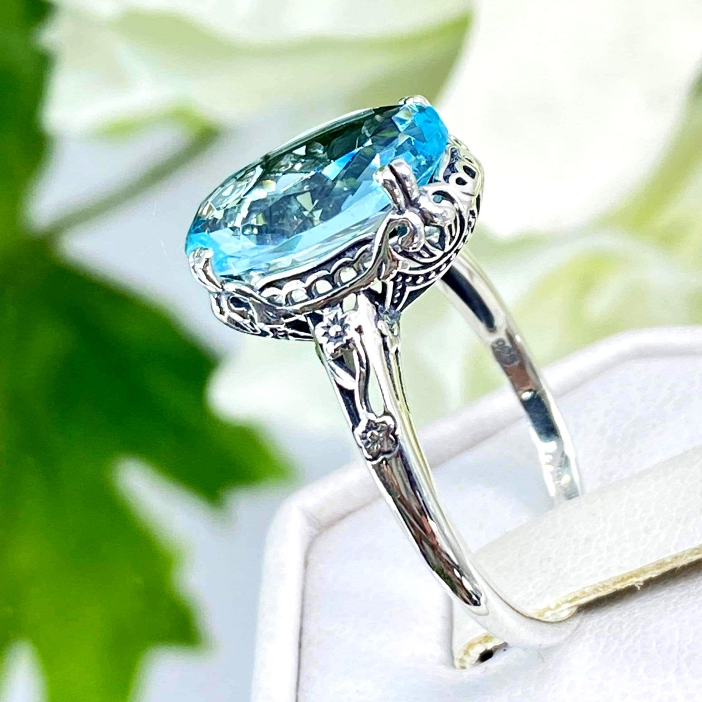 Anello Con Pietra Preziosa Acquamarina Ricamato A Mano - Argento Sterling 925 - Italia - Foto 3