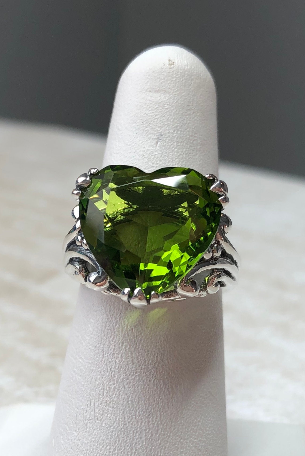 Buy Peridot Ring/ Solid Sterling Silver/ Heart Leaf Claw Filigree