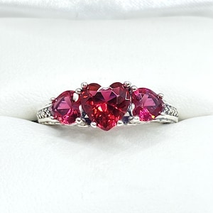 Ruby Ring - Triple Heart Gems with Sterling Silver Edwardian Vintage Filigree [Custom Made to Order] Design #143