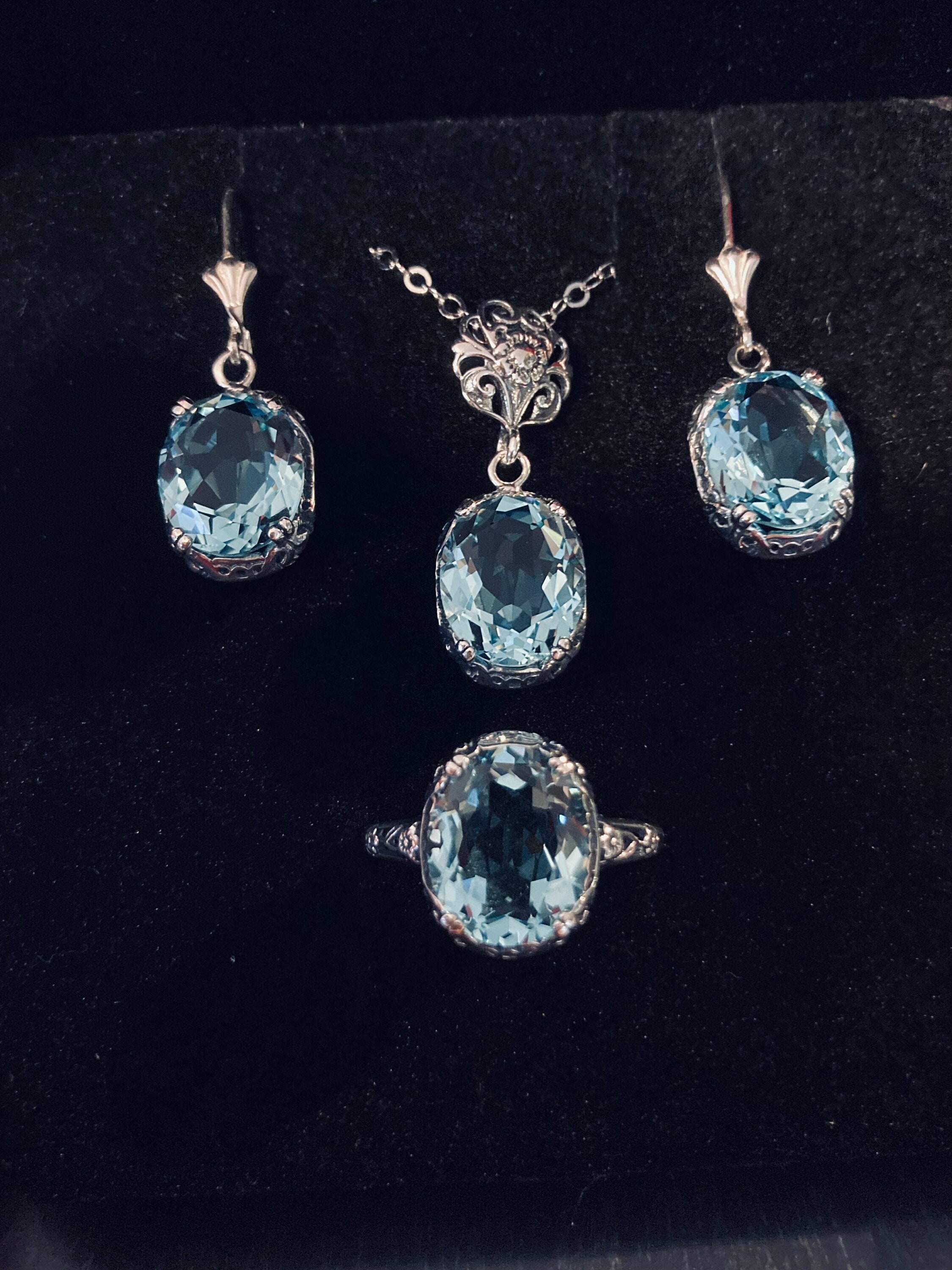 1735 Double Cluster Aquamarine Earrings  In Platinum with Diamonds   Garrard