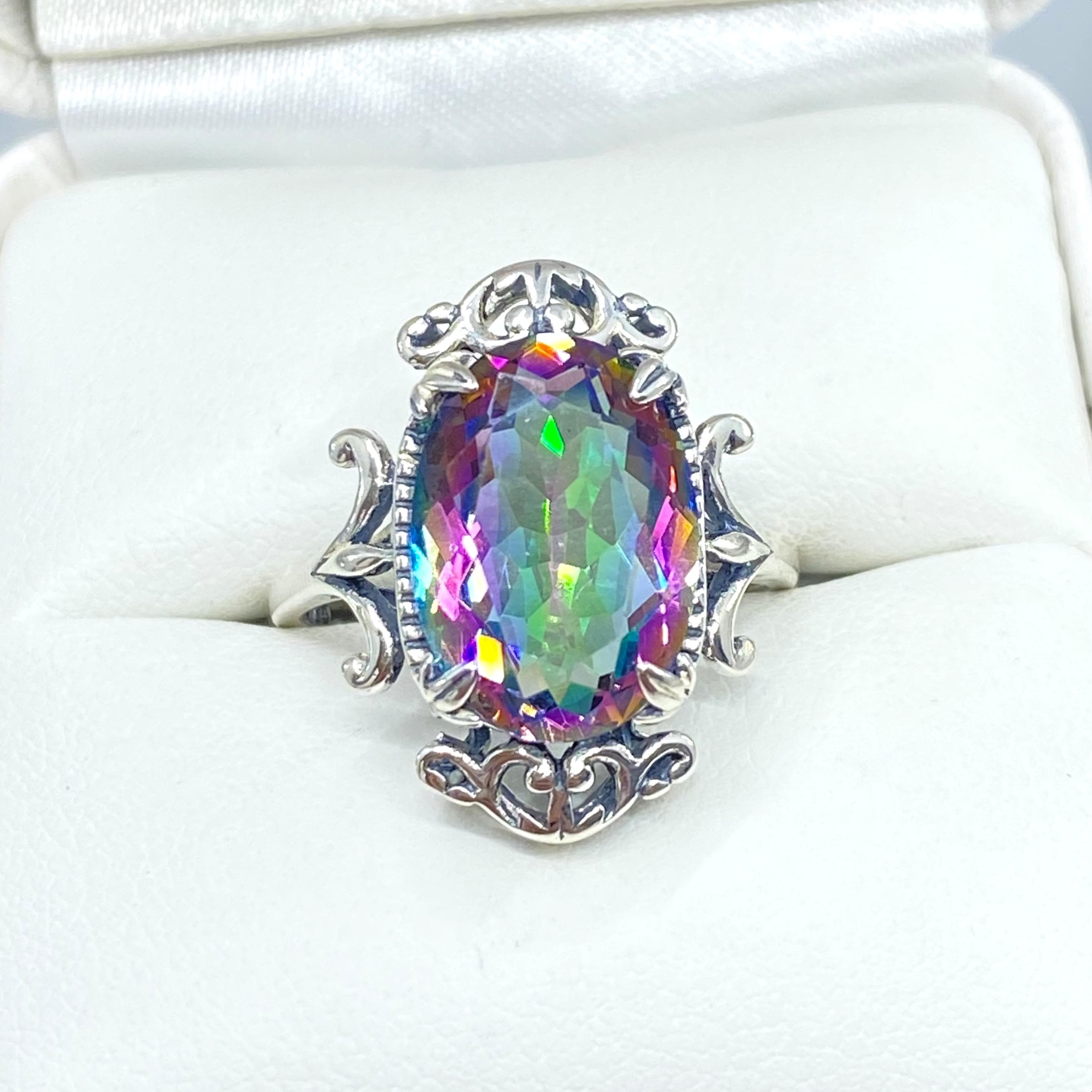 Bellissimo Anello In Argento Sterling 925 Con Topazio Mistico Di - Foto 7