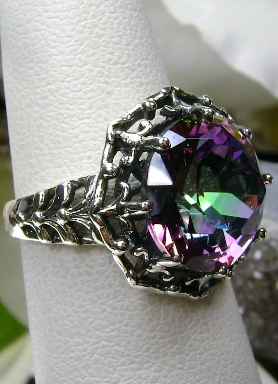 Sterling Silver Solitaire Simple Round Pendant Rainbow Simulated Topaz Charm