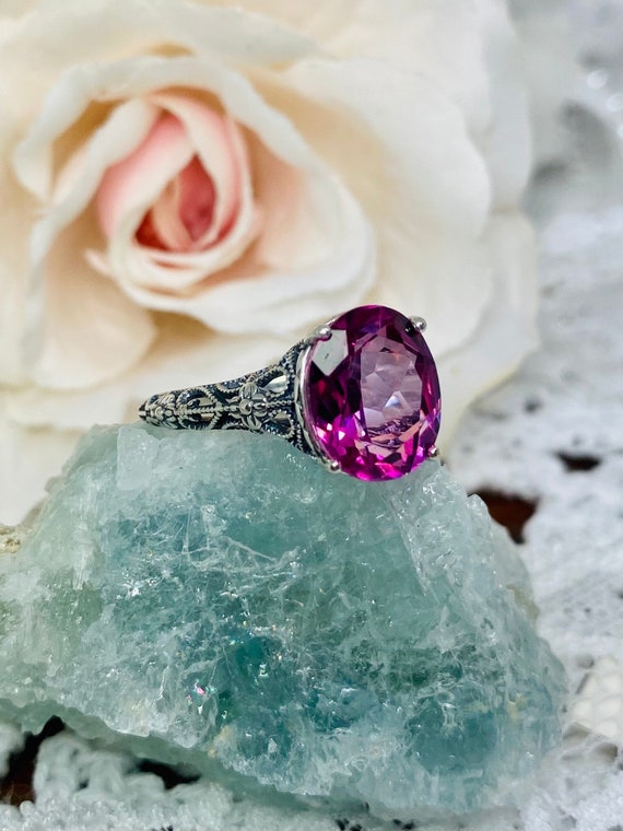 MTO/Custom *Amethyst* Art Deco Floral Sterling Silver Floral Filigree Ring Size 