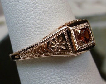 Natural Garnet Wedding Ring, Rose Gold Plated Silver or Gold/ Natural Gemstone Antique Art Deco Filigree [Made To Order] Design#155