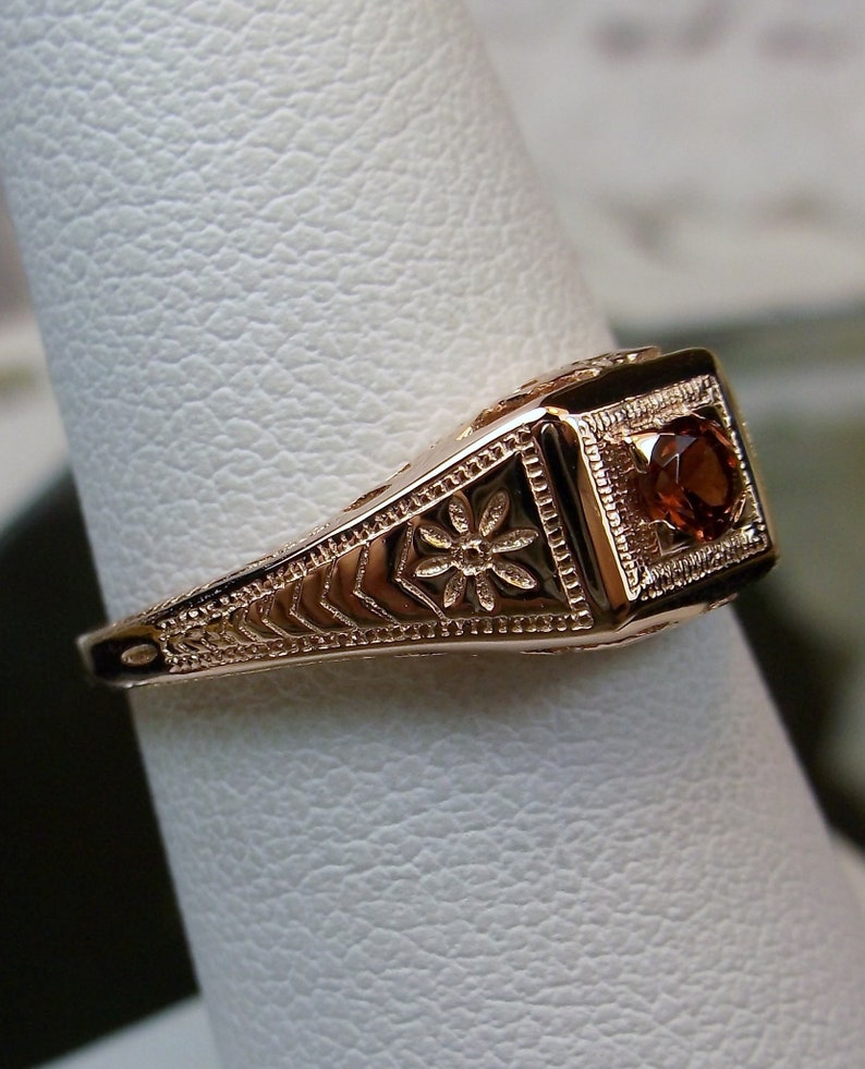 Natural Garnet Wedding Ring, Rose Gold Plated Silver or Gold/ Natural Gemstone Antique Art Deco Filigree Made To Order Design155 image 1