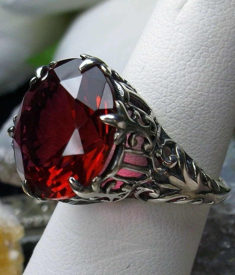 Ruby Ring/ Solid Sterling Silver/ 12ct Round Simulated Red - Etsy