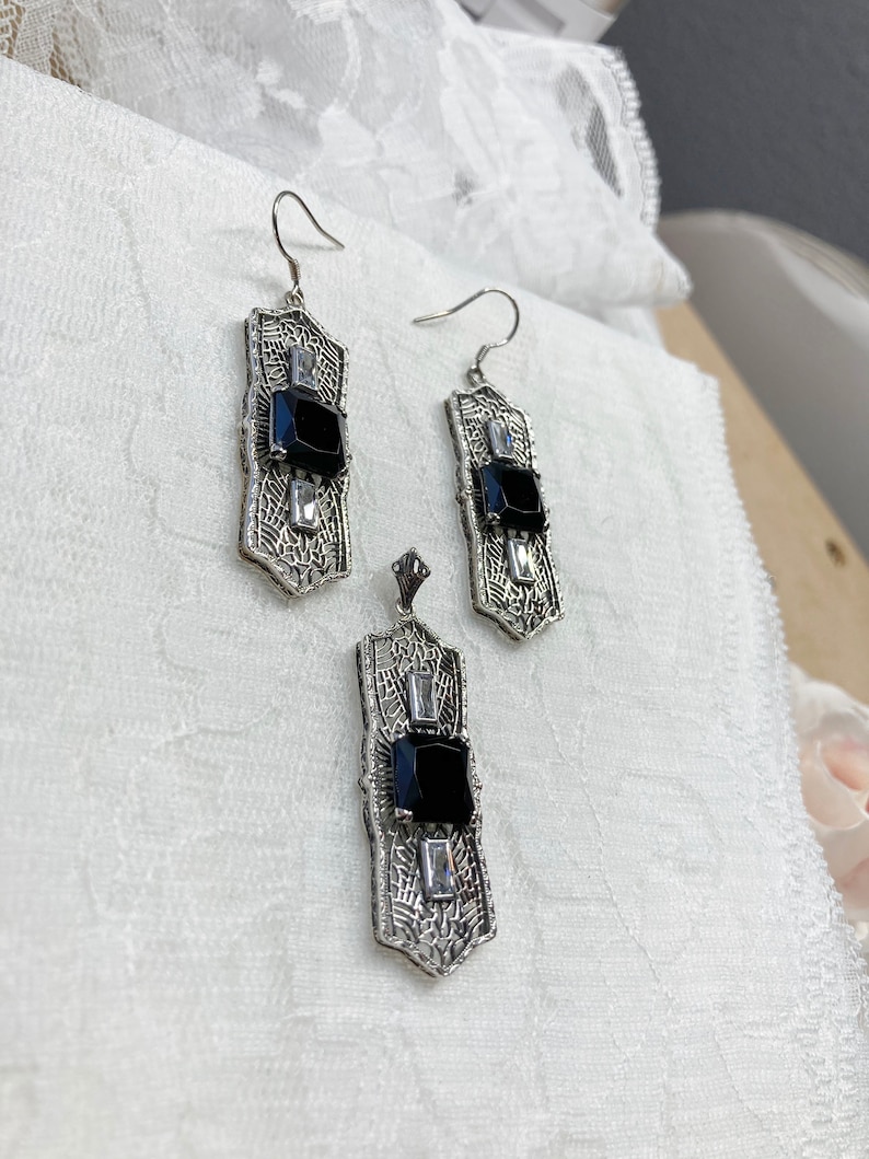 Custom Made Black CZ Pendant Solid Sterling Silver 3ct Square Black Cubic Zirconia Art Deco Silver Filigree Necklace-Pendant Design#P63
