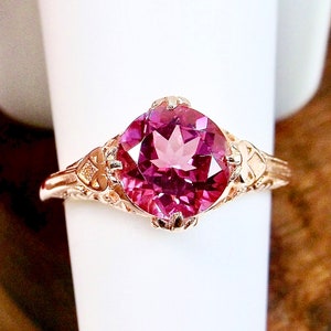 Natural Pink Topaz Ring | Rose Gold Ring | Natural Pink Topaz, Rose Gold Knight Filigree, Victorian Style [Custom Made] Design#162