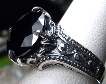 Onyx Ring / 5ct Round Cut Faceted Black CZ or Genuine Onyx Sterling Silver Gothic Claw Filigree Jewelry [Made To Order] Design#87