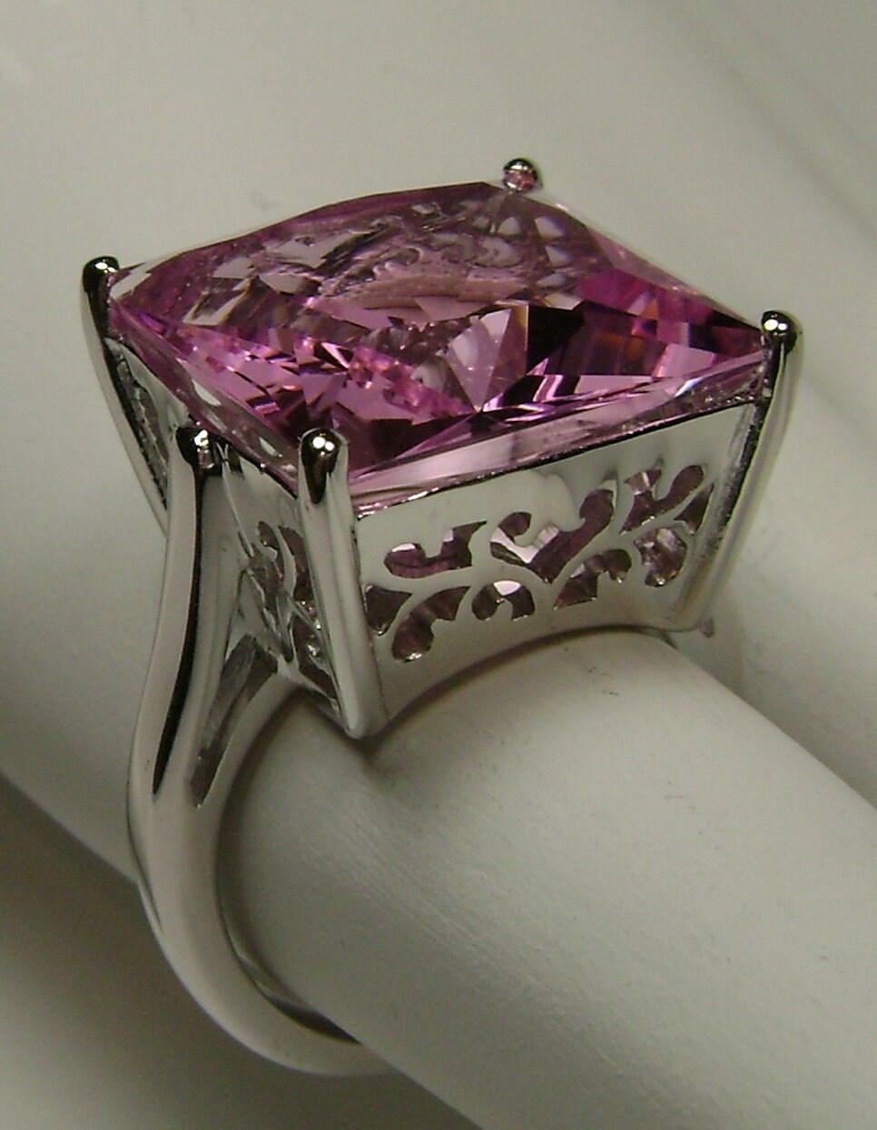 Pink Gemstone Ring/ Sterling Silver/ 6ct Oval Light Pink Gem