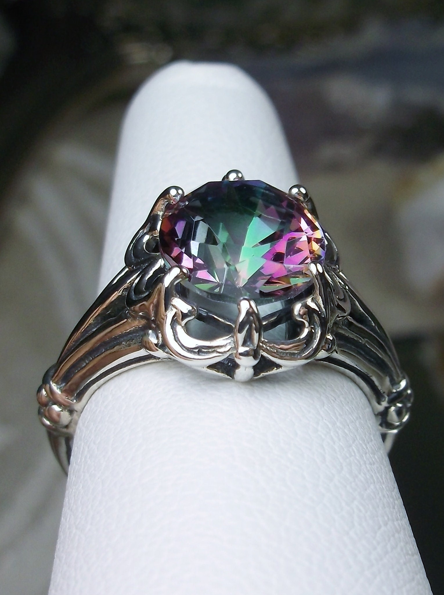 Mystic Topaz Ring/ Solid Sterling Silver/ 4ct Oval Simulated