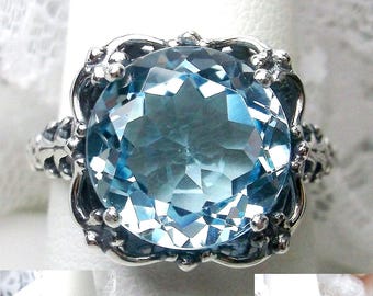 Blue Topaz Ring / Choose between 6ct Simulated Aquamarine or Natural Topaz with Sterling Silver Filigree [Custom Made] Speechless Design103