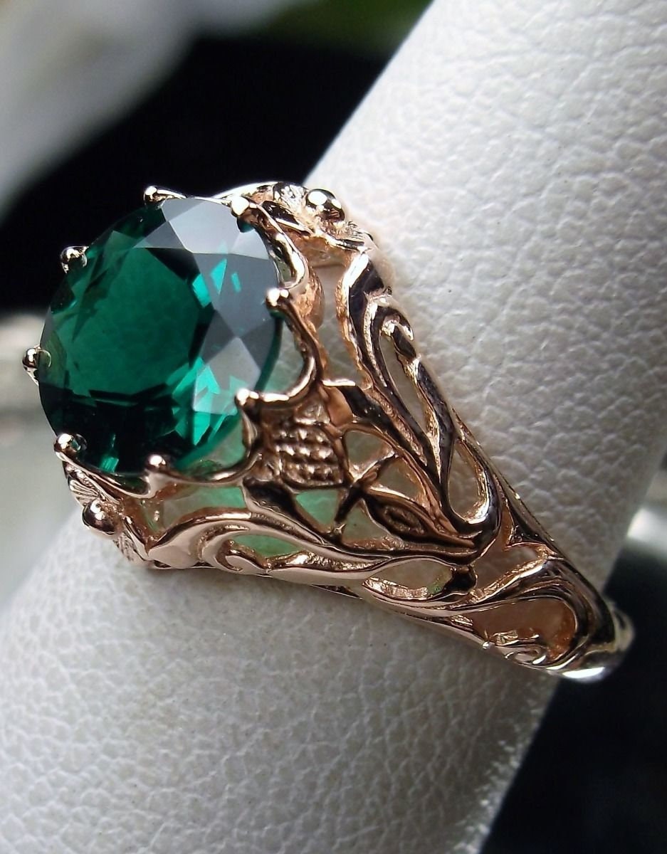 Natural Emerald Ring/ 10k Gold/ Natural Green Emerald 10K Rose | Etsy
