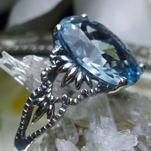 Aquamarine Ring/ Sterling Silver/ 5ct Oval Cut Simulated Blue - Etsy