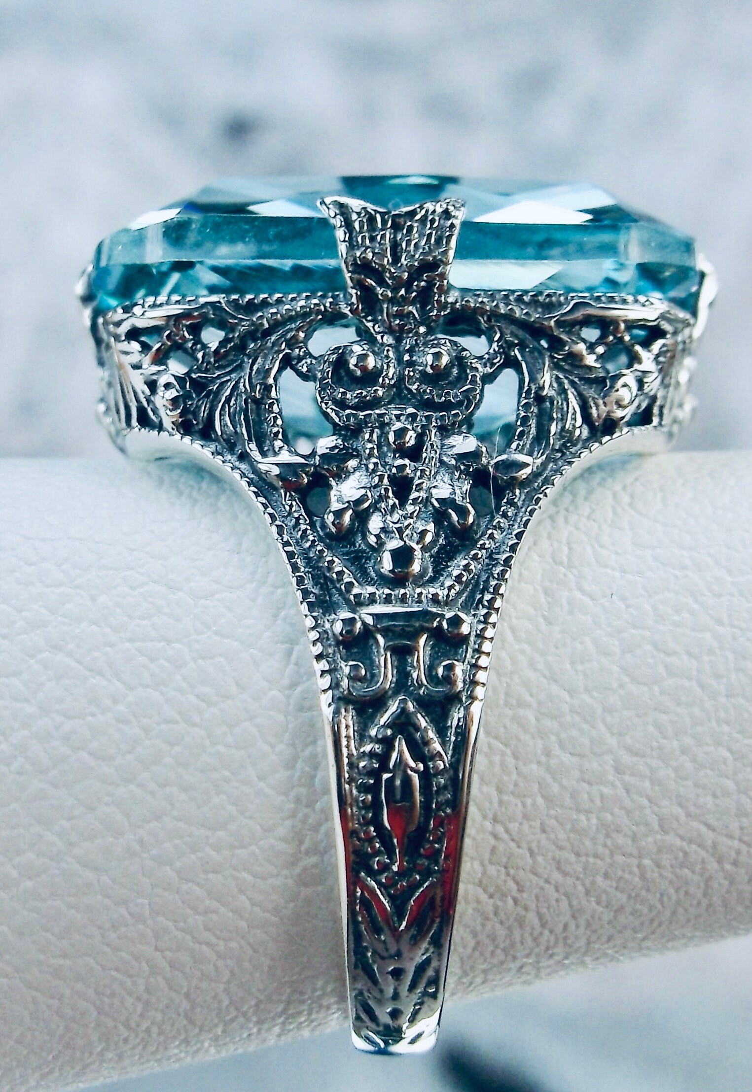 Aquamarine Blue Ring 925 Sterling Silver | 17ct Simulated  display picture 1