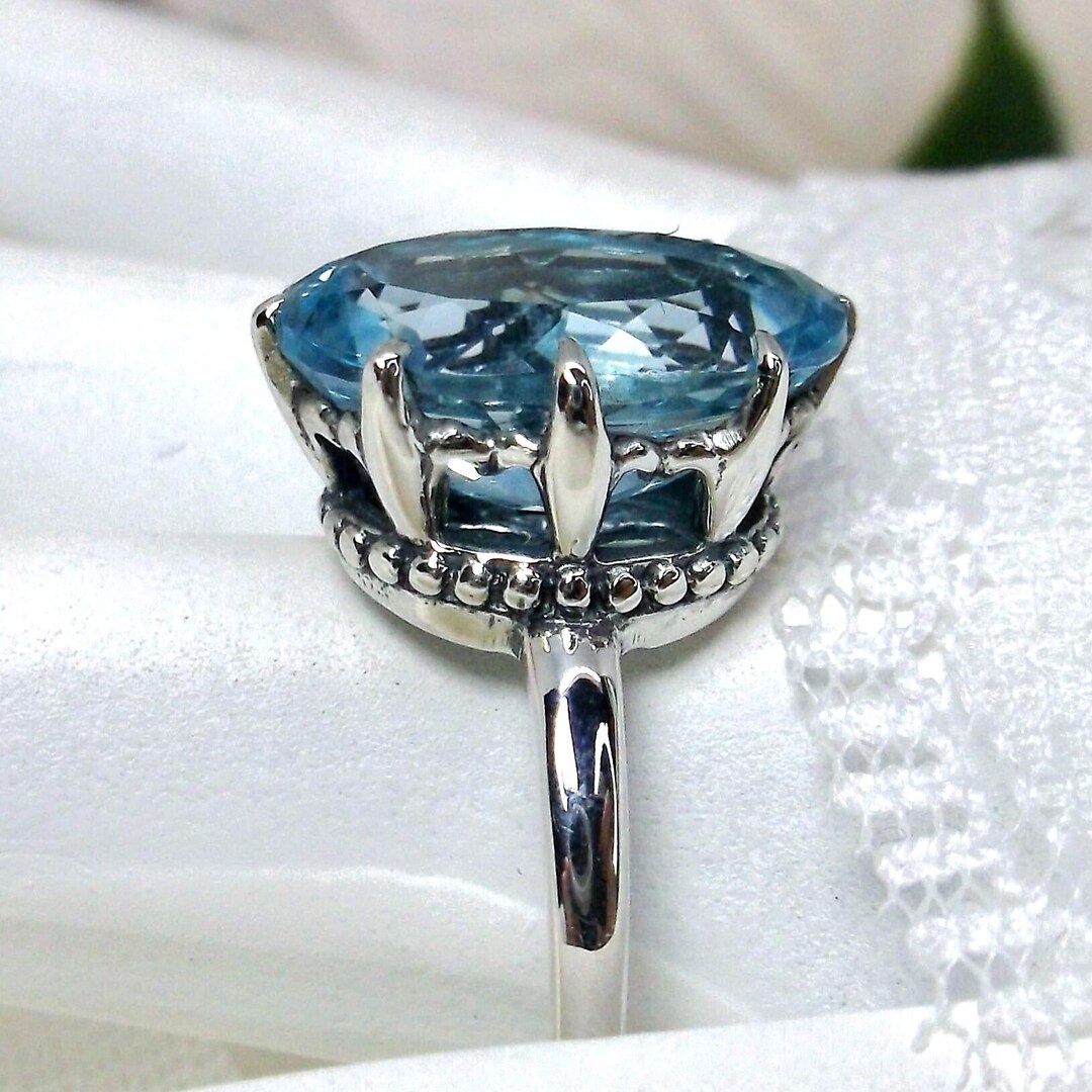 Real Blue Topaz Rings Natural Blue Topaz Ring: Natural 5ct Oval Gem 925 Sterling Silver ...
