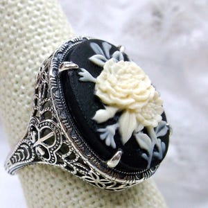Cameo Ring Art Deco Flower, Lady Silhouette, or Butterfly, Vintage Sterling Silver Filigree [Made To Order]Design#230
