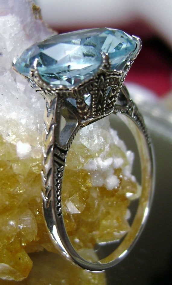 Sky Blue Aquamarine Ring Size 6.5 Sterling Silver 5ct