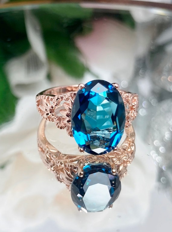 Bague topaze bleue de Londres Argent plaqu or rose Topaze simul e