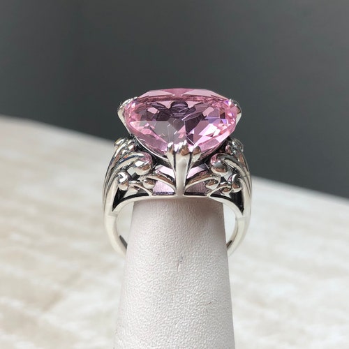 Pink Topaz Ring/ Solid Sterling Silver/ 10ct Simulated Pink - Etsy