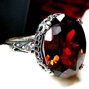 Garnet Ring • Sterling Silver • 6ct Oval Faceted Natural Red Gem • Art Deco Revival • Made to Order | Design#70