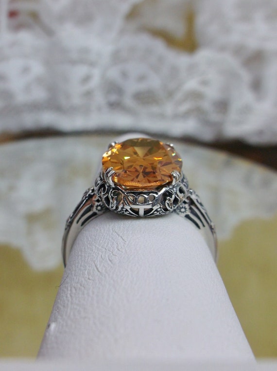 Peach CZ Ring Size 9/ Solid Sterling Silver/ 6ct Peach Cubic