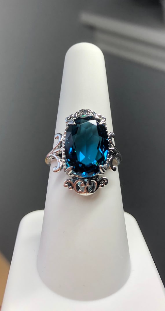 London Blue Topaz Ring Sterling Silver 6ct Oval Cut Simulated or