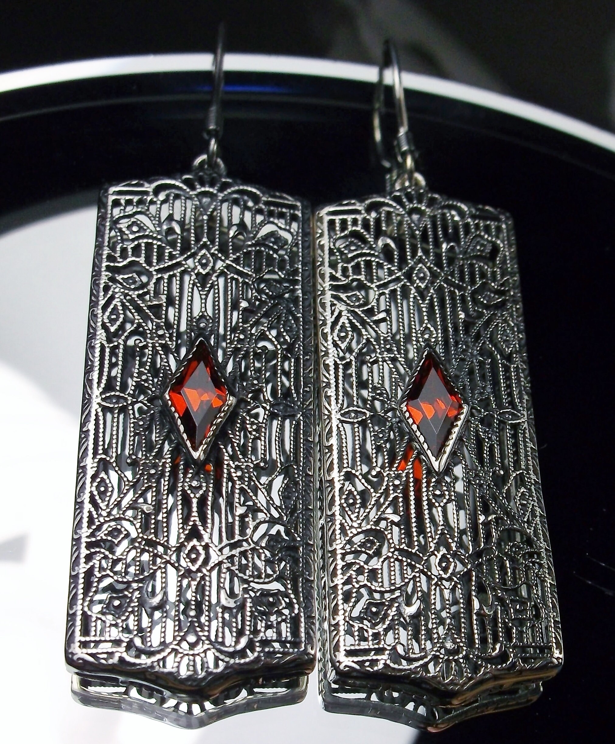 6 MM Taglio Rotondo Arancione Granato Rosso Orecchini 925 Argento - Foto 4