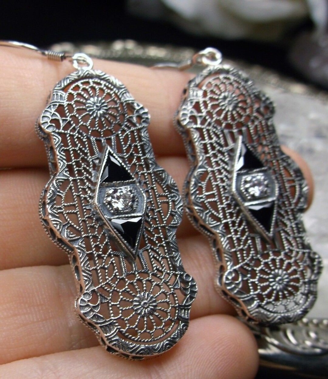 Black & White Earrings/ Sterling Silver/ Black and White