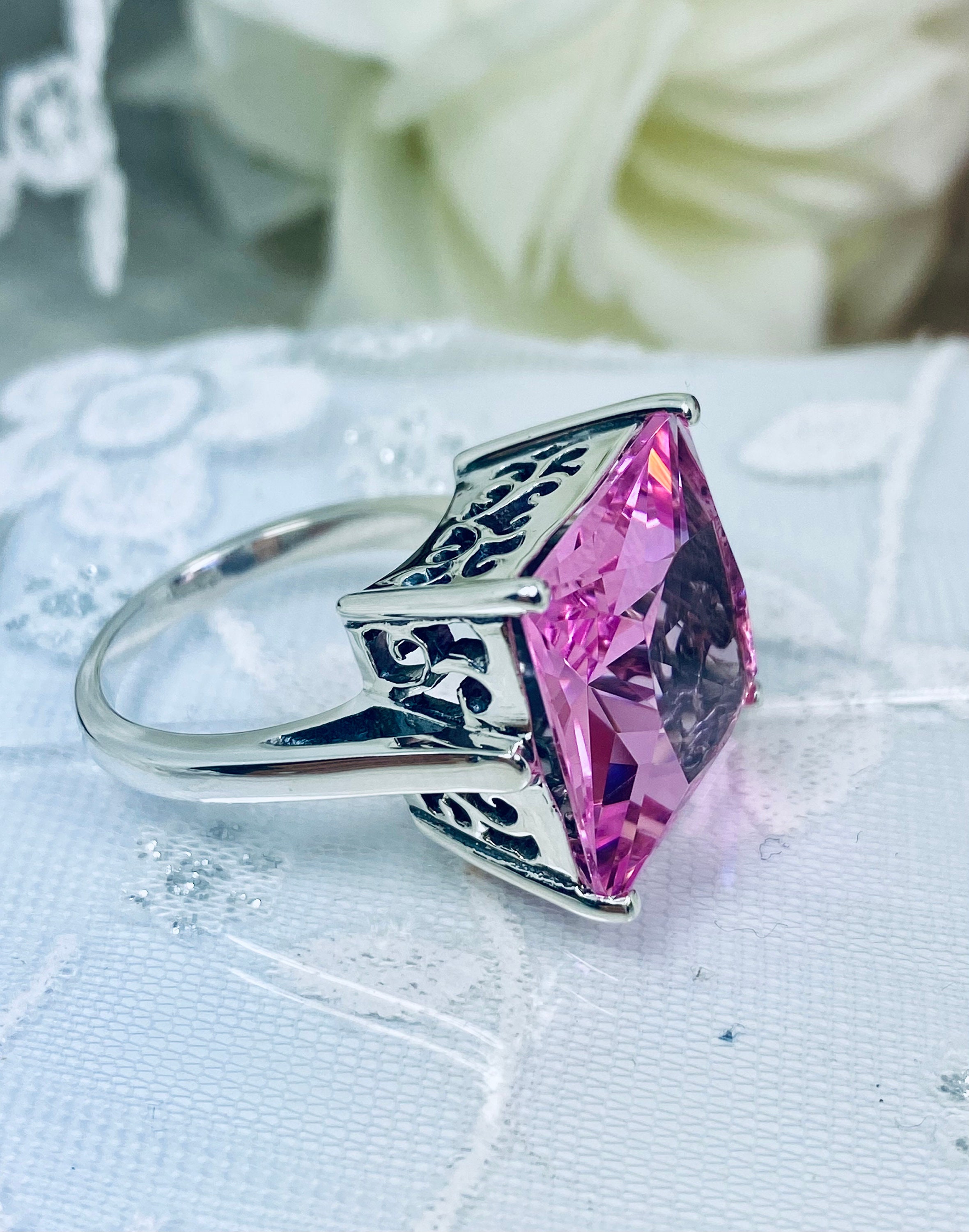 Pink Gemstone Ring/ Sterling Silver/ 6ct Oval Light Pink Gem