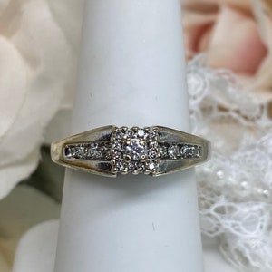 White Gold Diamond Ring/ Antique Edwardian Wedding Diamond 14K White Gold Filigree Ring Size 7