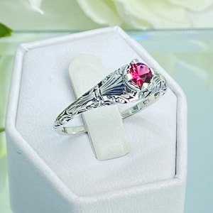 Ruby Ring/ Sterling Silver/ Simulated Red Ruby Edwardian Floral Wedding Leaf Filigree [Made To Order] Design#154