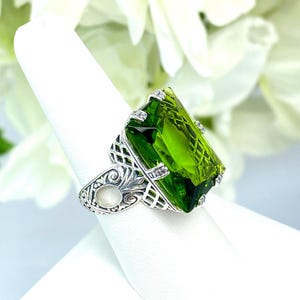Peridot Ring | 925 Sterling Silver | Big 30ct Rectangle