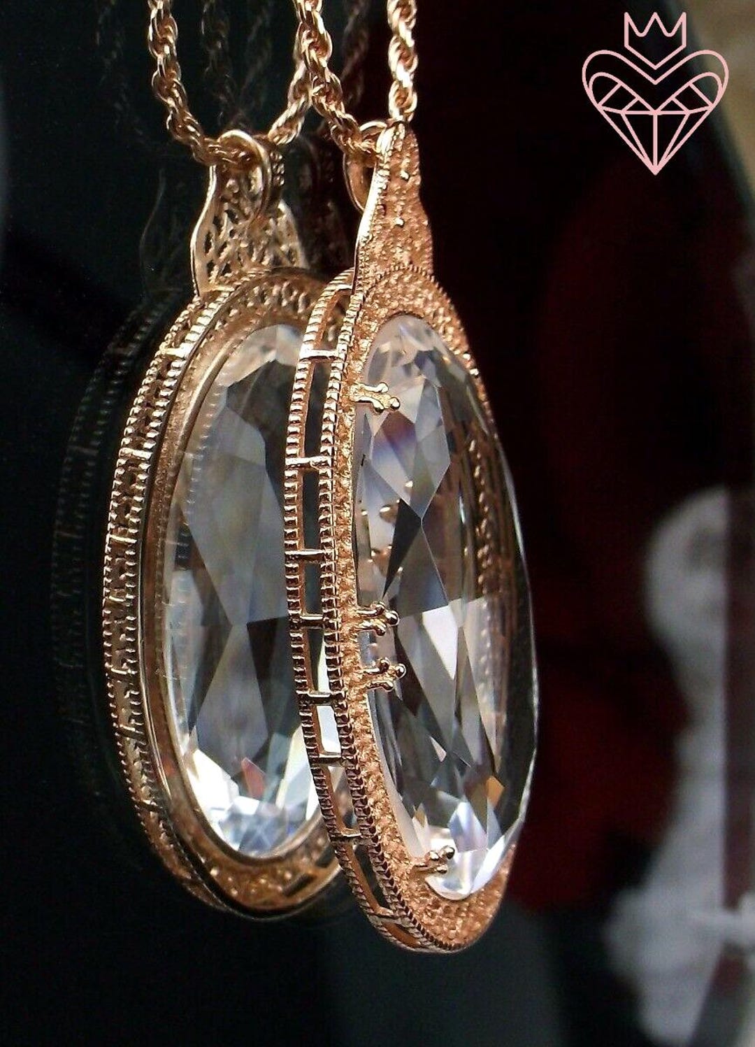 Collana Con Ciondolo In Topazio Bianco Naturale, Ovale 9x11mm, Argento 925 Placcato Rodio, Catena 50cm, In Scatola