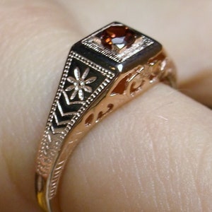 Natural Garnet Wedding Ring, Rose Gold Plated Silver or Gold/ Natural Gemstone Antique Art Deco Filigree Made To Order Design155 image 8