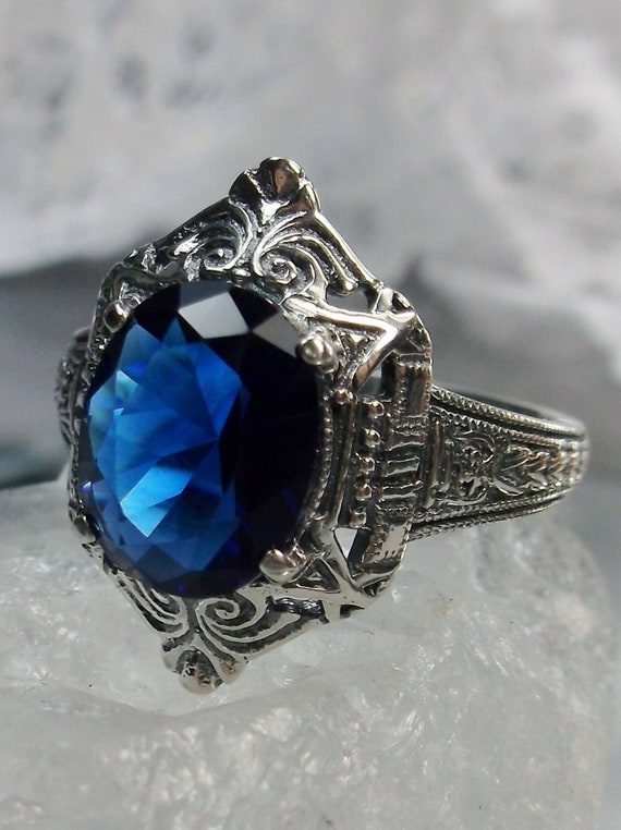 Sapphire Ring 925 Sterling Silver Oval Simulated Blue Sapphire