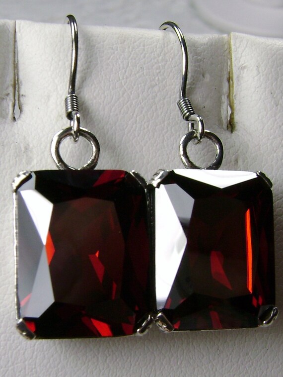 Save 10% on Garnet CZ Earrings & Necklace Set, Rectangle Gem