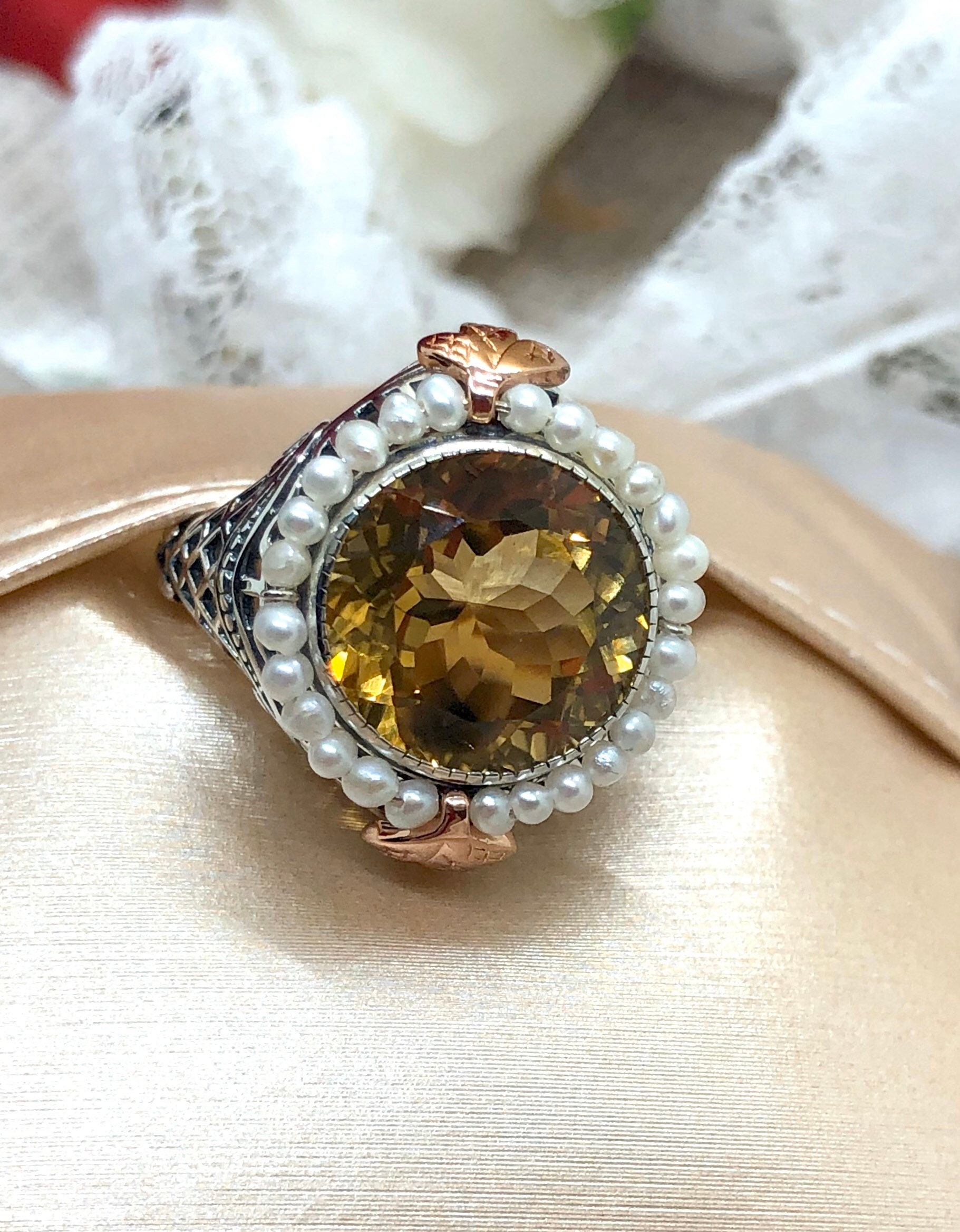 Citrine and pearl ring best sale