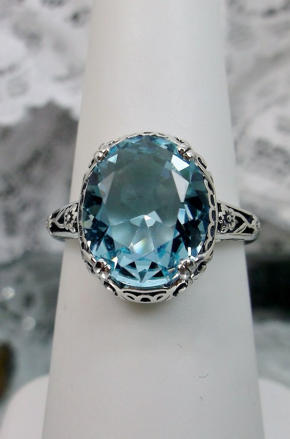 Buy Silver Aqua Blue Baguette Ring for Women Online in India